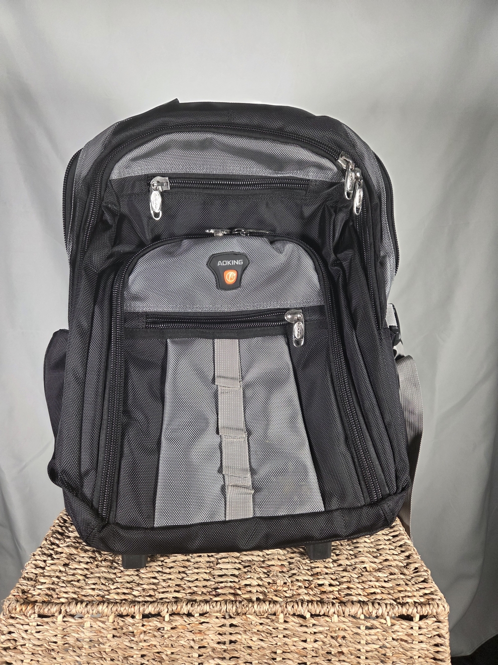 Aoking Rolling Wheeled Travel Backpack with Laptop Pocket | 22 in - Black / Grey